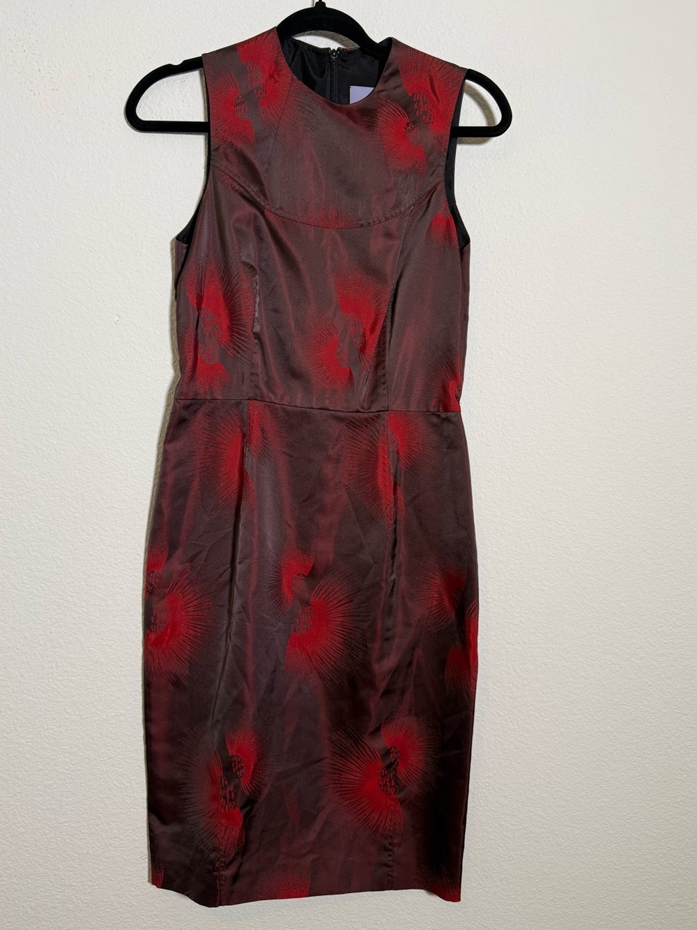 Vera Wang Lavender Label Silk Floral Sheath Dress Brown Red Designer Cocktail